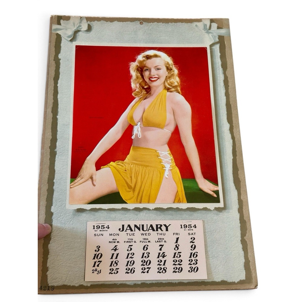 Vintage Marilyn Monroe Full Calendar Litho 1954 Pinup Yellow Bikini Promo Photo